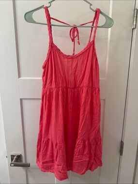 Women's Mini Sundress - Coral Pink Braided Strap